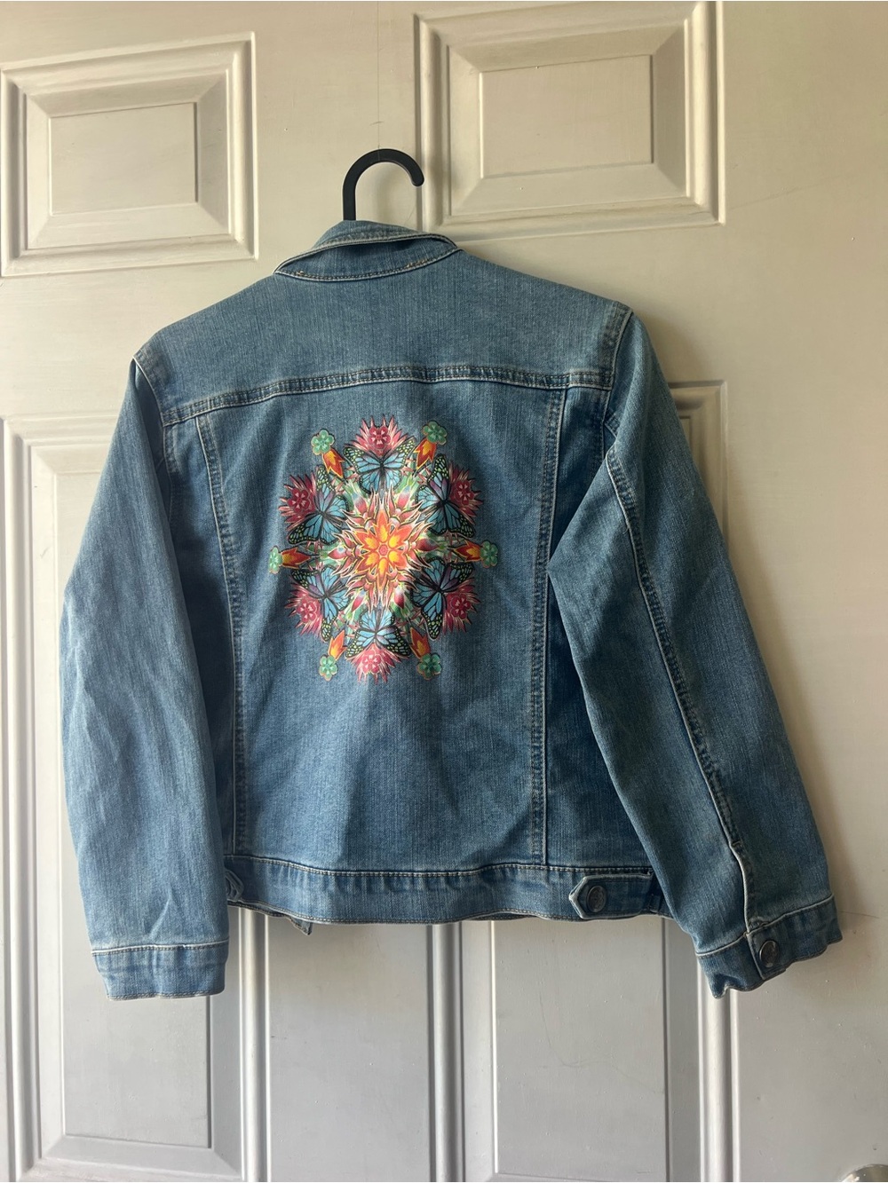 Disney Light Blue Denim Jacket with Multicolor Floral Mandala EL CANTO